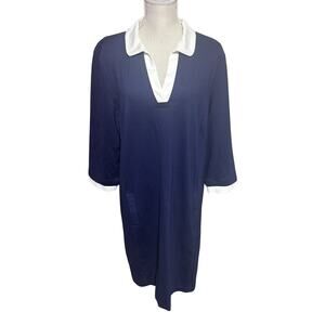 Maison Jules Dress Navy Blue & White Shift Pockets Office Career Nautical XL